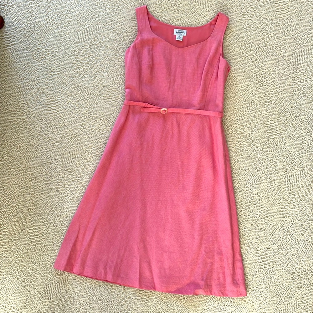 Anne Taylor LOFT petite pink midi dress with belt